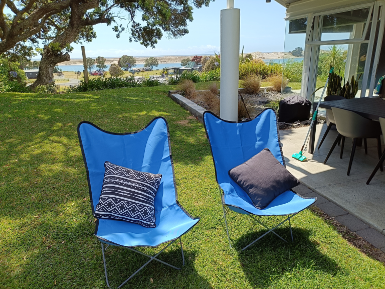 Butterfly Chair with Blue Cover