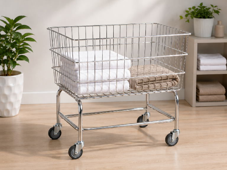 Stainless Laundry Trolley on Wheels